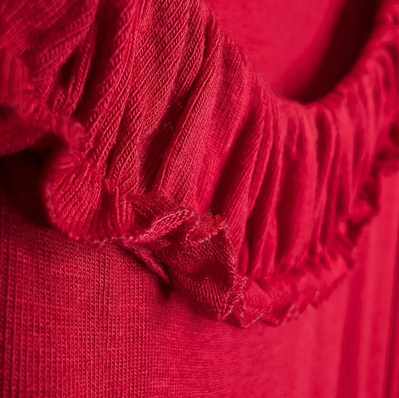 LOFT Lightweight Stretch A-line Sleeveless Red Frill Scoop Neck Dress Women M - Picture 9 of 9